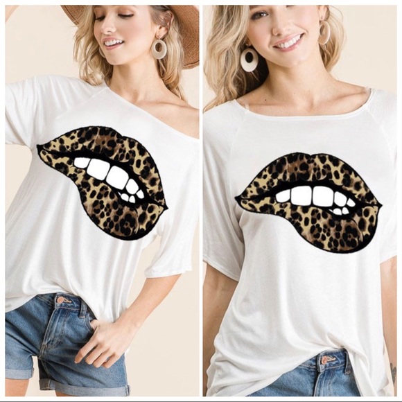 NEW‼️IVORY LEOPARD LIP T-SHIRT - top - Picture 1 of 2